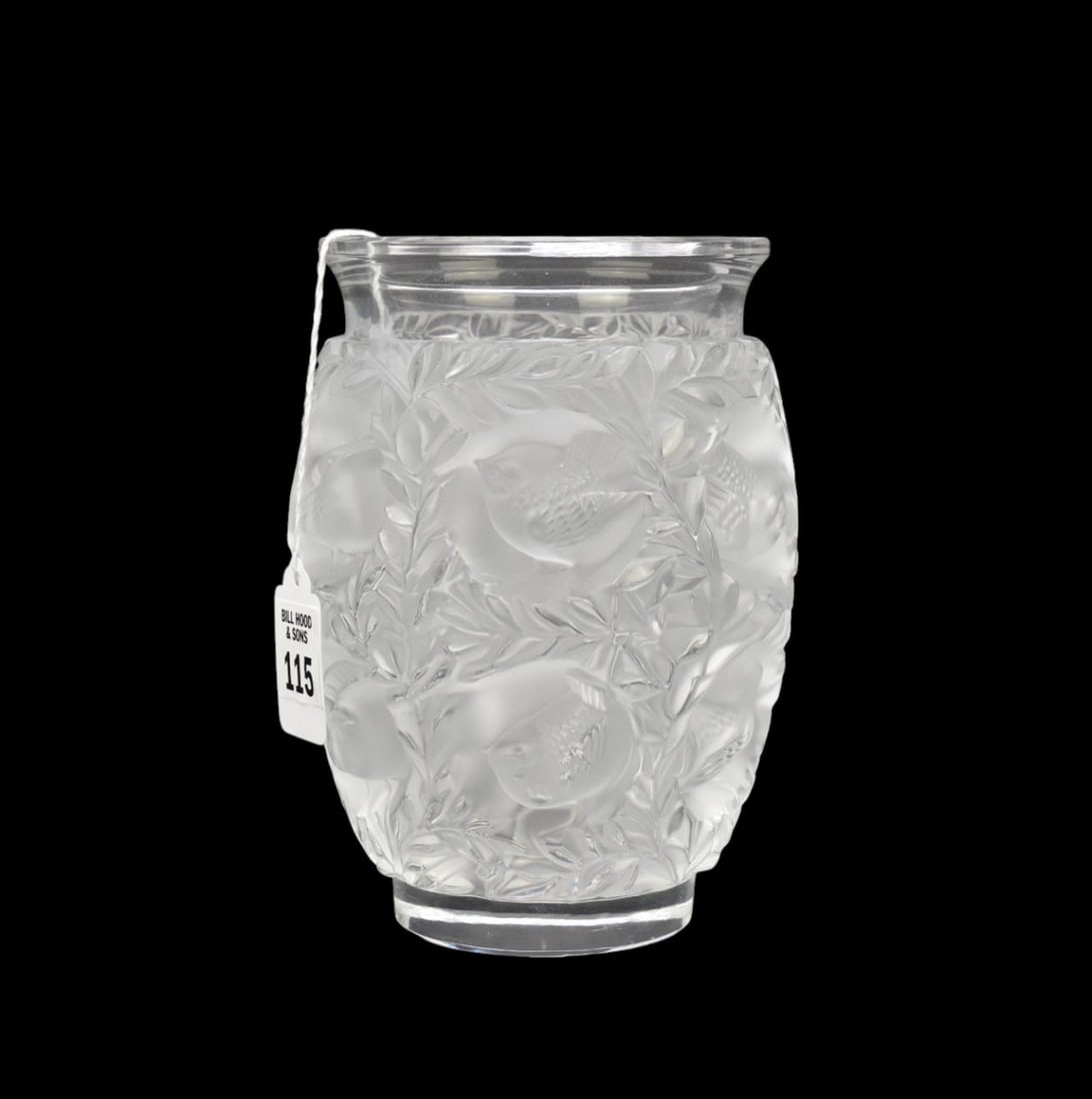 Lalique France Crystal 'Bagatelle' Vase - A Lalique France clear and frosted glass vase with birds (1 of 8)