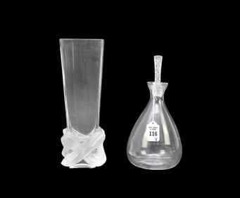 Lalique France 'Phalsbourg' Decanter & 'Lucca' Vase - Two Lalique France crystal pieces. Each signed