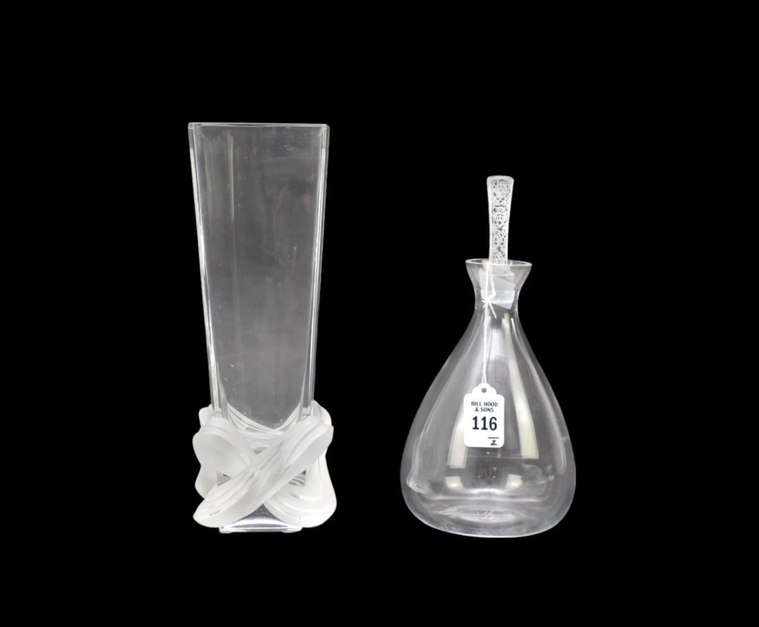 Lalique France 'Phalsbourg' Decanter & 'Lucca' Vase - Two Lalique France crystal pieces. Each signed (1 of 9)