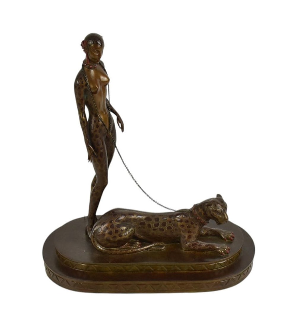 Erte 'La Femme a La Panthere' Bronze Sculpture - C. 1981. A patinated bronze sculpture by Erte (1 of 16)