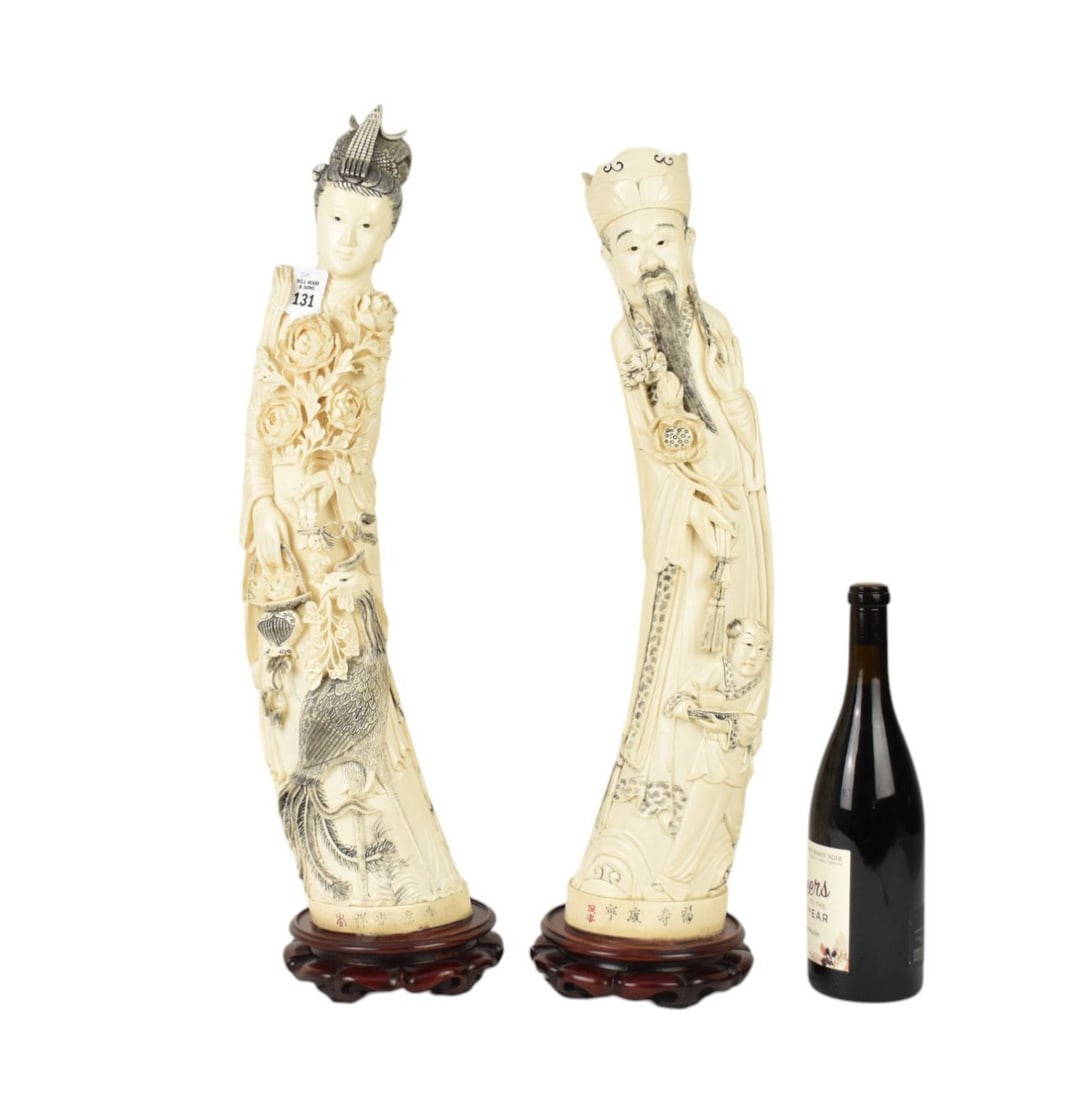 Pr. Elaborate Carved Emperor and Empress, 26"H X 7"W,  Local Pick Up (1 of 11)