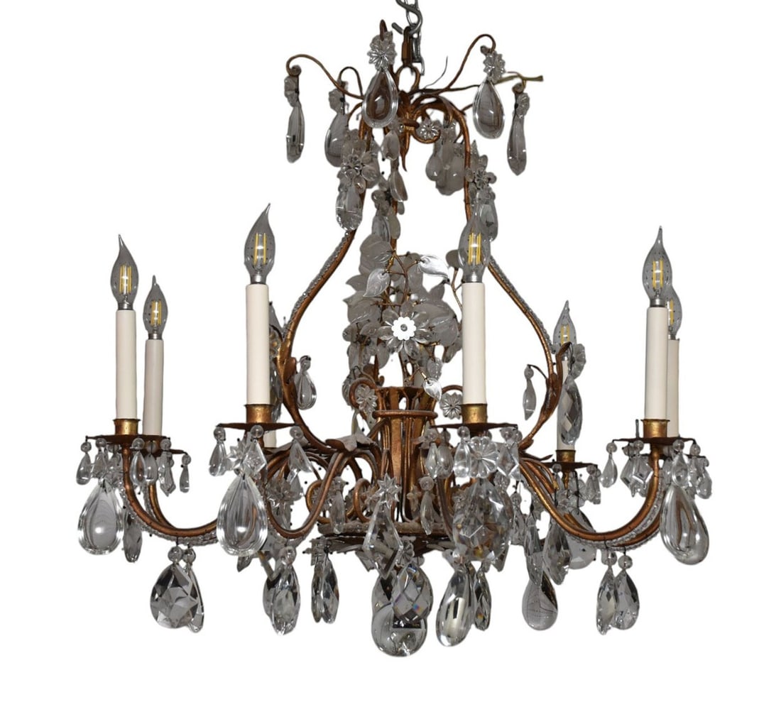 Nesle of New York French Rock Crystal 9 Branch Louis XV style Chandelier, 30"h x 32"w (1 of 6)