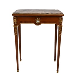 French Style Occasional Table with Single Drawer, Bronze Mounts, Wedgewood Type Medallion Center of