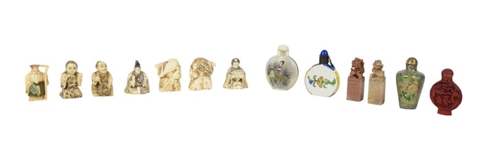 Collection of Japanese Netsukes & Chinese Articles - A group comprising: (7) Netsukes, each signed