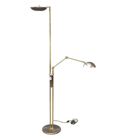 Holtkotter Leuchten Brass and Brushed Metal Floor Lamp w/ additional reading light arm and dimmer