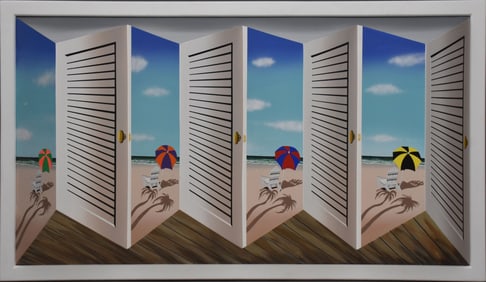 Joseph Somers (American 20th Century) 3D Contemporary acrylic painting on shaped canvas, "Beach