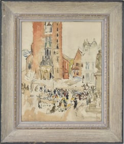 Theresa Ferber Bernstein (American 1895-2002) oil on canvas, Paris Market - 1922. signed on front