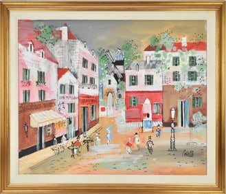 Charles Cobelle (French 1902 to 1994) oil on canvas.  French Street Scene - Moulin Rouge -. canvas