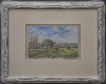 H. Claude Pissarro (French, b. 1935), Original pastel on paper, Landscape with figure, Signed by the
