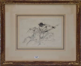 Attributed to: Giuseppe Bernardino BISON (Italian 1762-1844) Neptune Riding a Seahorse- Pen and Ink