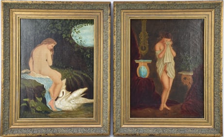 Pair Antique Paintings: UNATTRIBUTED, Late 19th-Early 20th Century, Oil on