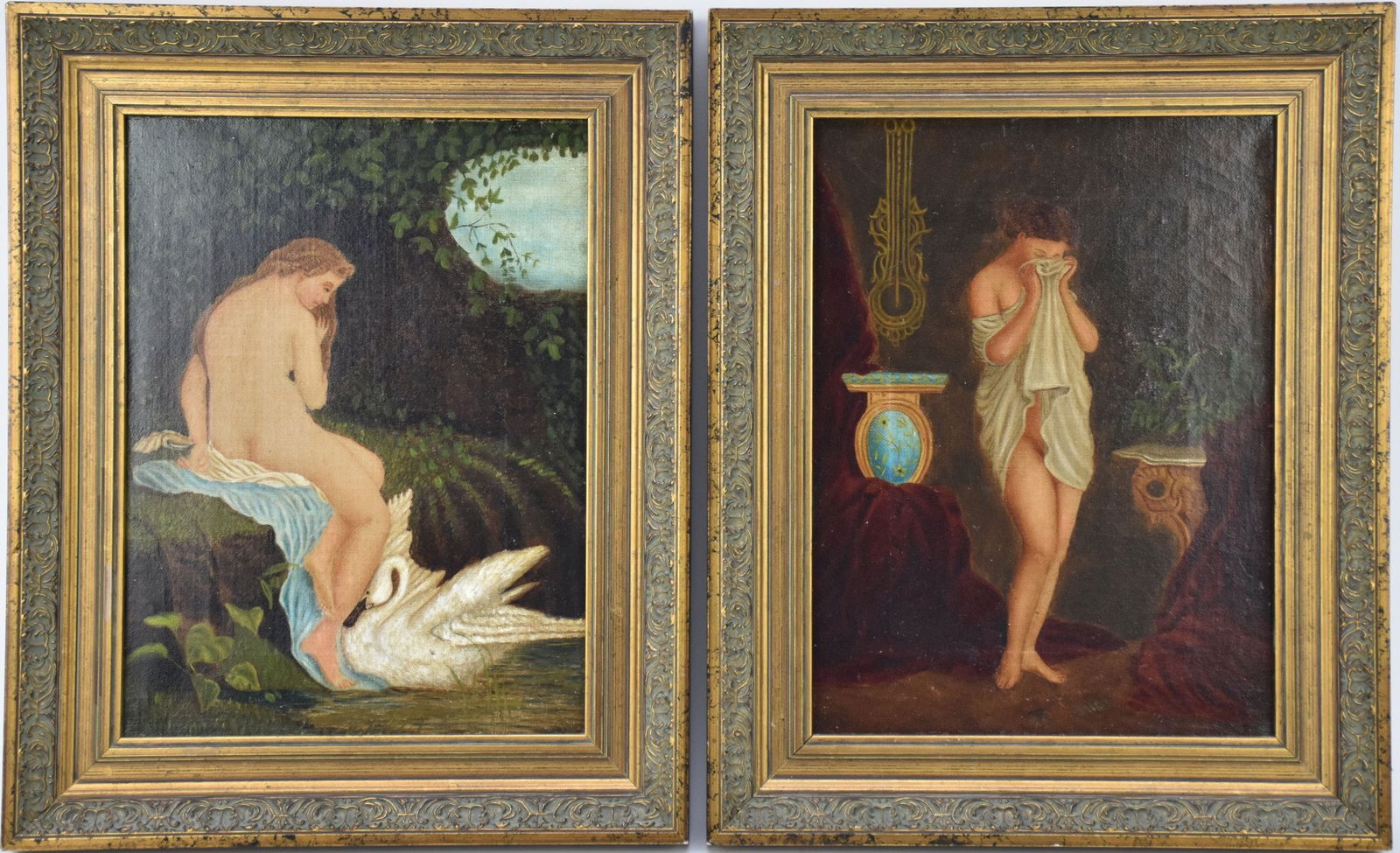 Pair Antique Paintings: UNATTRIBUTED, Late 19th-Early 20th Century, Oil on (1 of 9)