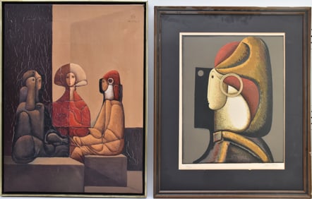 2pc.  Jose Herrera (Spain Born 1943) oil on canvas, Jeux Demains... - 1979. canvas sizes 28-3/4 x