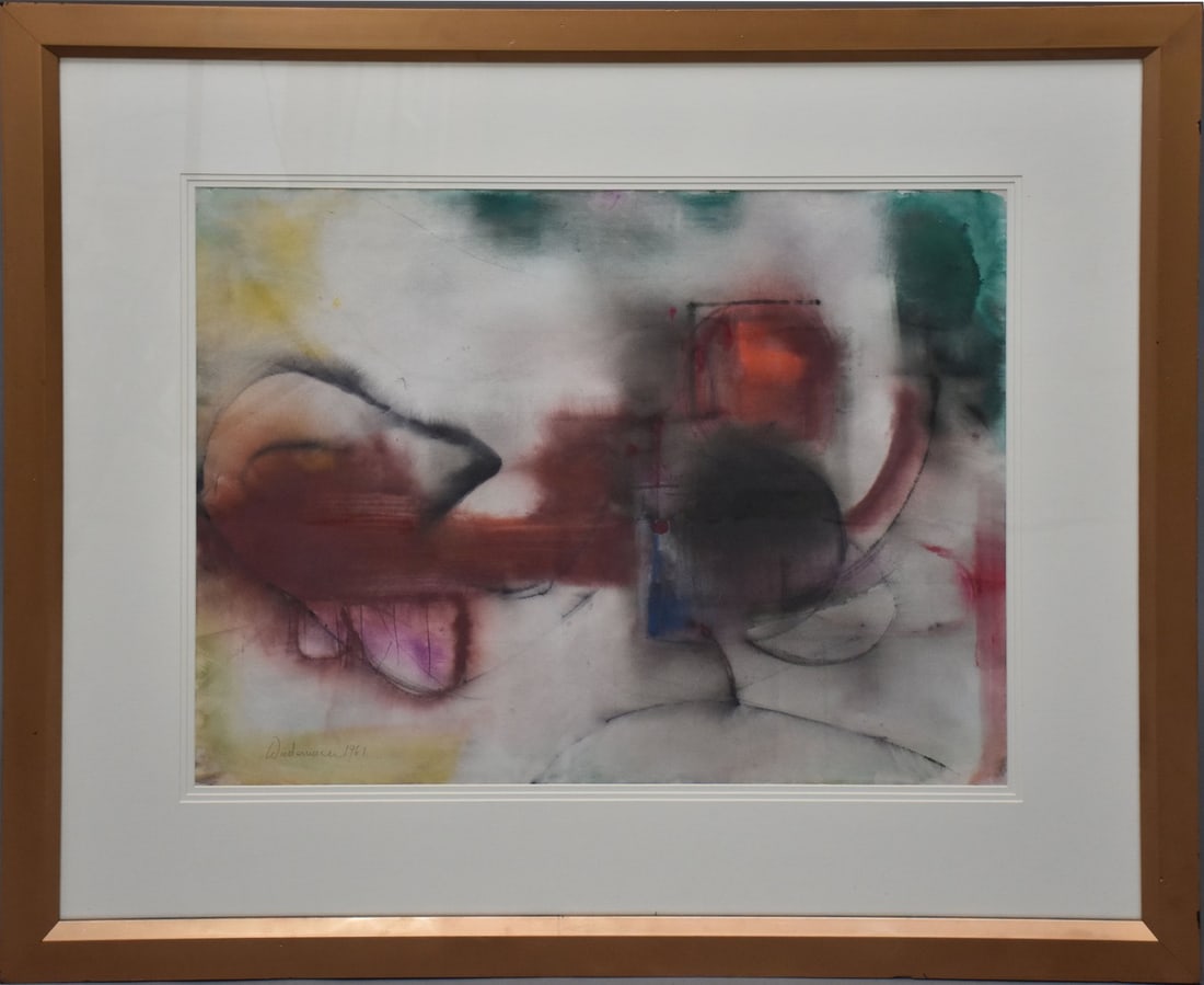 Guillermo Wiedemann (German 1905 - 1969) Mixed Media on paper- Abstract, signed and dated 1961. (1 of 5)