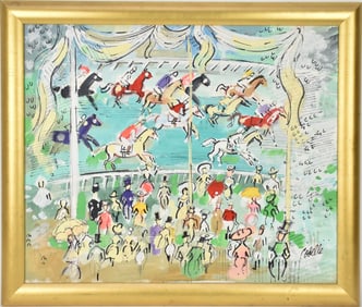 Charles Cobelle (French 1902 to 1994) oil on canvas, Horse Race- canvas size is 20 x 24 inches.