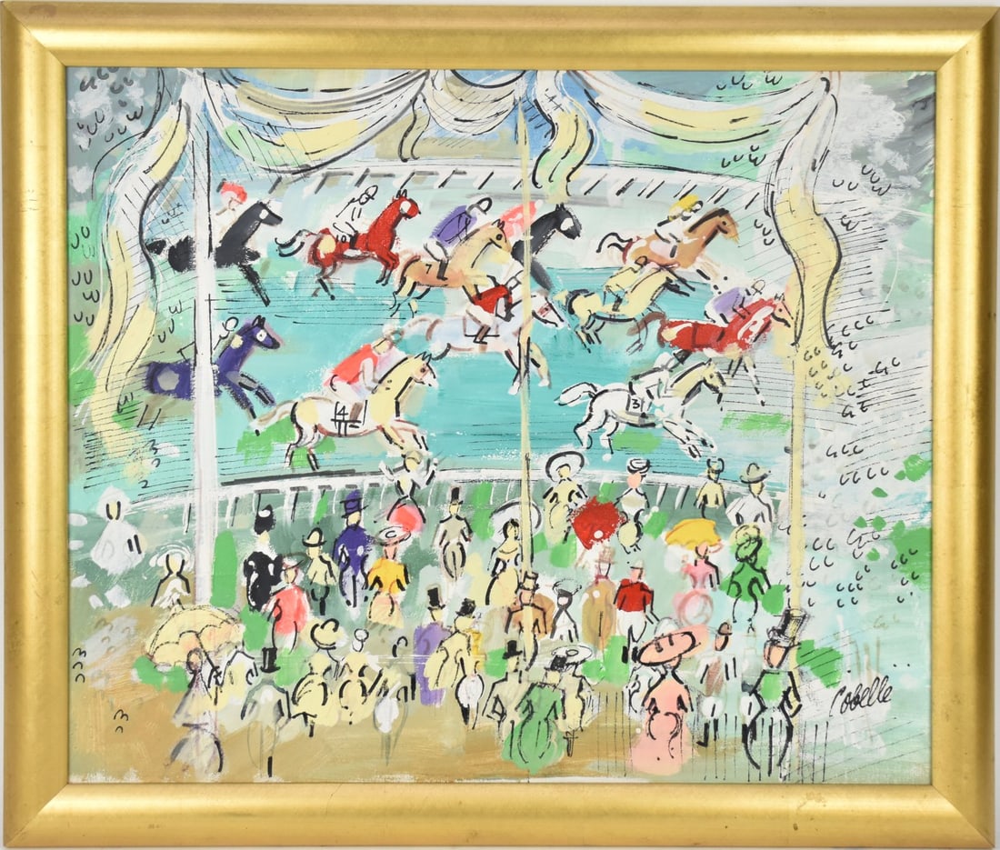 Charles Cobelle (French 1902 to 1994) oil on canvas, Horse Race- canvas size is 20 x 24 inches. (1 of 9)