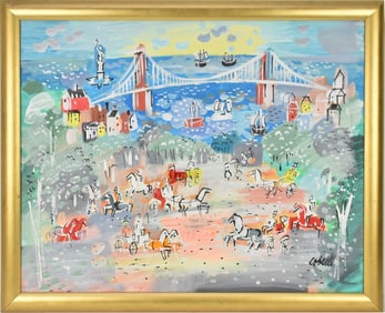 Charles Cobelle (French 1902 to 1994) oil on canvas, New York City Bridge - canvas 24 x 30 inches.