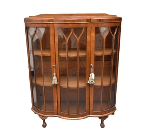 Mahogany Display Cabinet, circa 1920-1940, 3 Bowed Doors, 48"h x 38"w x 14"d
