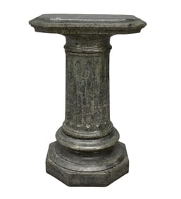 Monumental Green Marble Pedestal, 3 Sections, 40"h Overall, Base 25"dia, Top