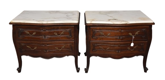 Pair 20th c. 2 Drawer French Provincial Side Tables, 26"h x 30"w x 18"d