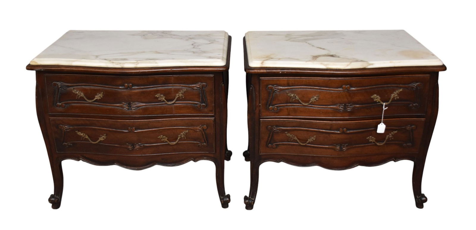 Pair 20th c. 2 Drawer French Provincial Side Tables, 26"h x 30"w x 18"d (1 of 5)