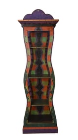Folk Art Style Multi Color 4 Tier Open Display Stand, Signed "Shoestring Creation" on Wood on Back