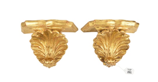Gilded Shell Form Wall Brackets, 8"H x 9"w