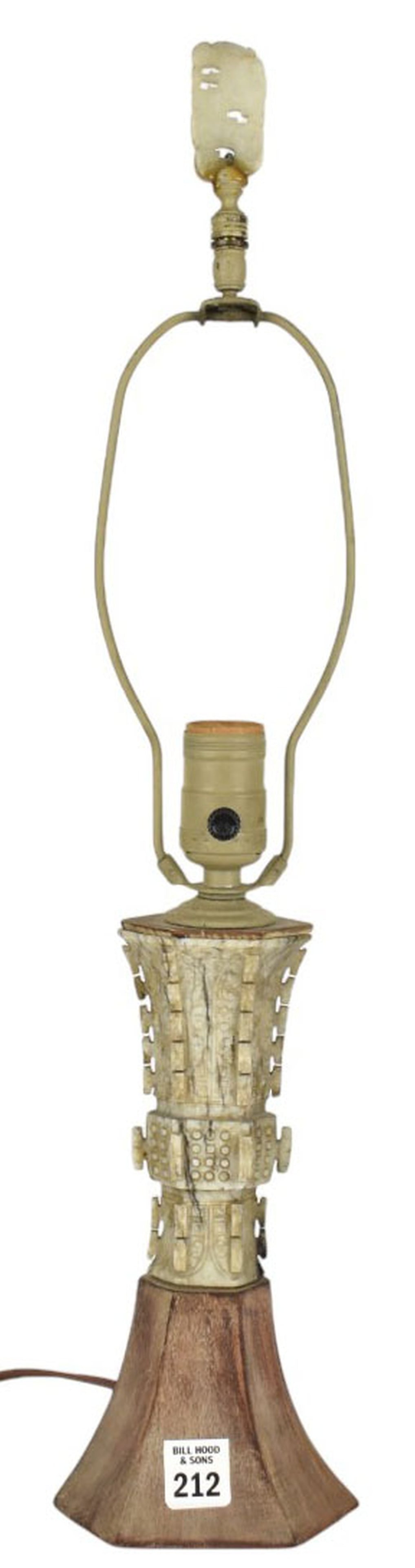 Chinese Archaic Gu-Form White Jade Vase, Electrified as Lamp - An archaic Gu-form vase, carved of (1 of 9)