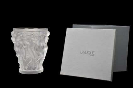 Lalique France Crystal "Bacchantes" Vase - A clear and frosted crystal vase with nude nymph figures