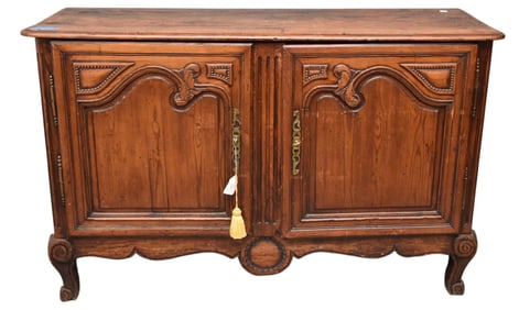 18th C walnut Sideboard with Carved Panel Doors, 37"h x 59"w x 19"d
