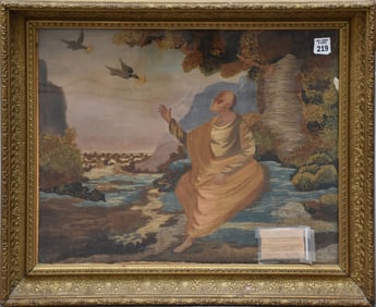 English 19th C Needlework Some Tears on Silk, 19"h x 24"w