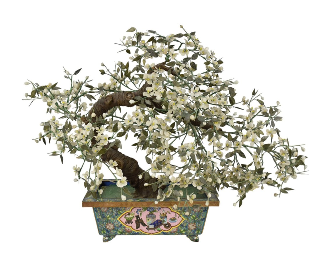 Cloisonne Planter with Jade Type Tree, 22"h x 25"w (1 of 7)