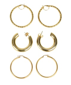 14K Yellow Gold Hoop Earring Lot. Wt. 20.3 grams 1.25" - 1.75"