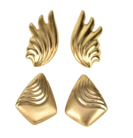 2 - 14K Yellow Gold Earrings.  1.5" - 1.75" wt. 19.9 grams