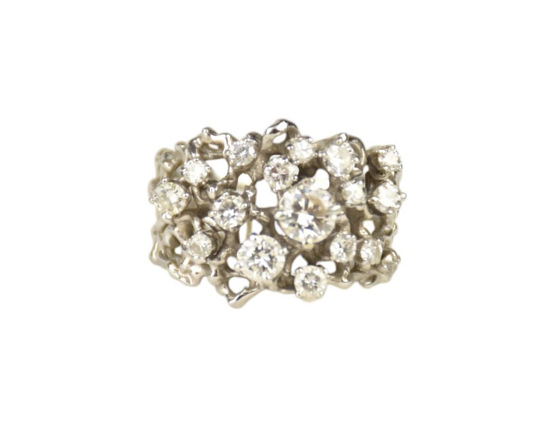 18K White Gold Diamond Ring. Size 8 Multi cluster diamond ring, diamonds range from .05 - .5 carats (1 of 7)