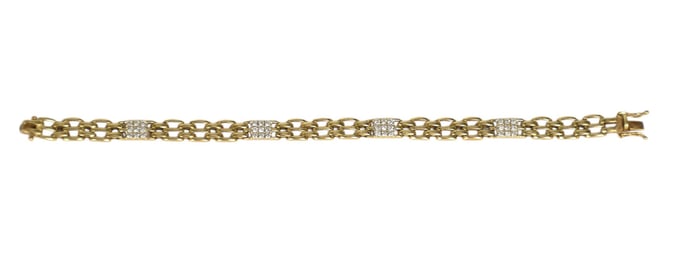 14K Yellow Gold Link Bracelet with Diamond Accents. Length 7" wt. 17.7 grams