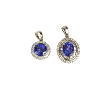 2 Platinum Tanzanite Diamond Rhapsody Pendants. Size .5" - 1" wt. 7 grams