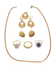 10K Yellow & White Gold Lot. 3 Rings size 9.25 - 10.25 Kunzite with diamond baguette accents,