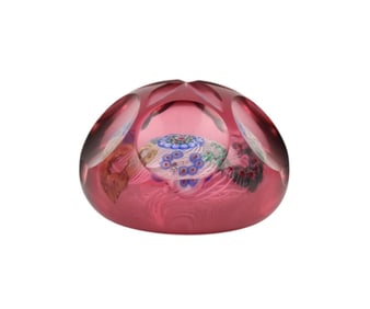Antique 1848 Looped Garland Millefiori Overlay Paperweight - European, c. 1848. An antique glass