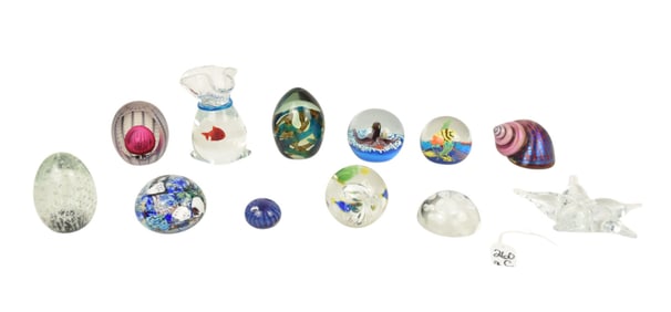 Collection of Ocean Motif Art Glass Paperweights - A grouping of 12 art glass paperweights, various