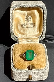 Russian antique gold diamond emerald ring size