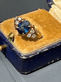 Russian Antique gold diamond sapphire ring size