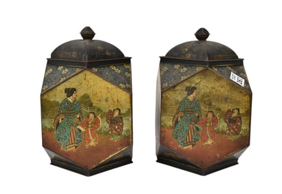 Pr. Advertising Tins, Victory Gums and Lozenges, England - Polygon Shape with Asian Motif, 10"h x 6