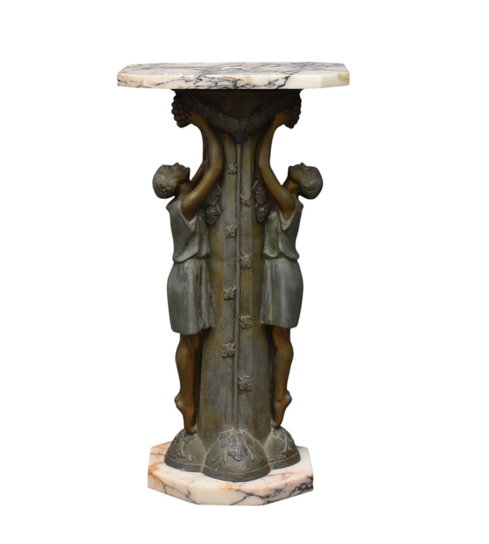 P. Seca French White Metal Deco Sculpture of 2 Women Grabbing a Cluster of Grapes, Supporting a (1 of 7)