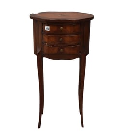 19th c. Continental Marquetry 3 dr. Stand, Serpentine Form, 28"h x 14"w