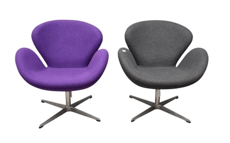 "Swan" Chairs (1) Gray, (1) Purple, Wool Upholstery, Good Condition