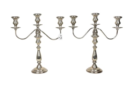 Pr. Double Branch Sterling Silver Weighted Candelabras, 16"h x 14"w