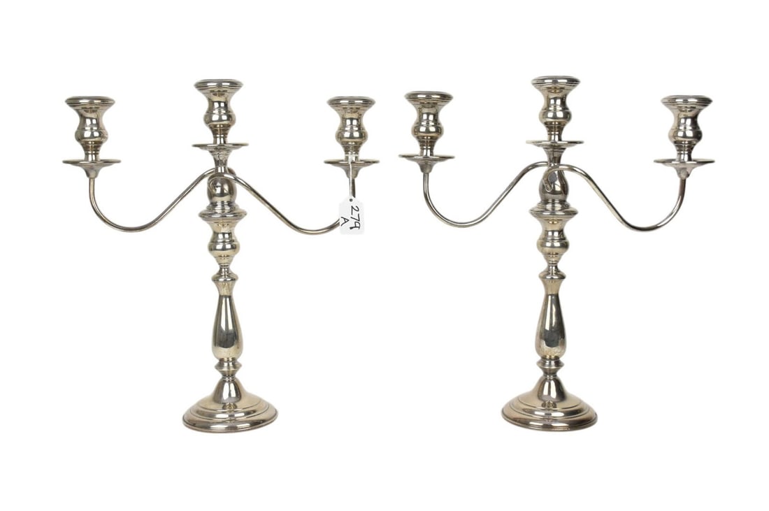 Pr. Double Branch Sterling Silver Weighted Candelabras, 16"h x 14"w (1 of 6)