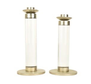 Pair of Modern Lucite Candlesticks w/ Chrome Accents, large one is 18.5"H and smaller one is 17"H