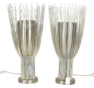 Pair of Modern Chrome Type Twig and Bead Form Lamps, 17"h (Westinghouse Label)